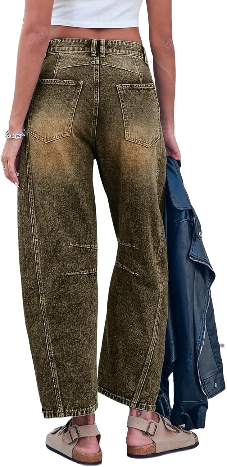 Barrel Jeans for Women Fashion High Waisted Wide Leg Casual Jeans Baggy Cropped Relax Fit Denim Trouser Ankle Pants