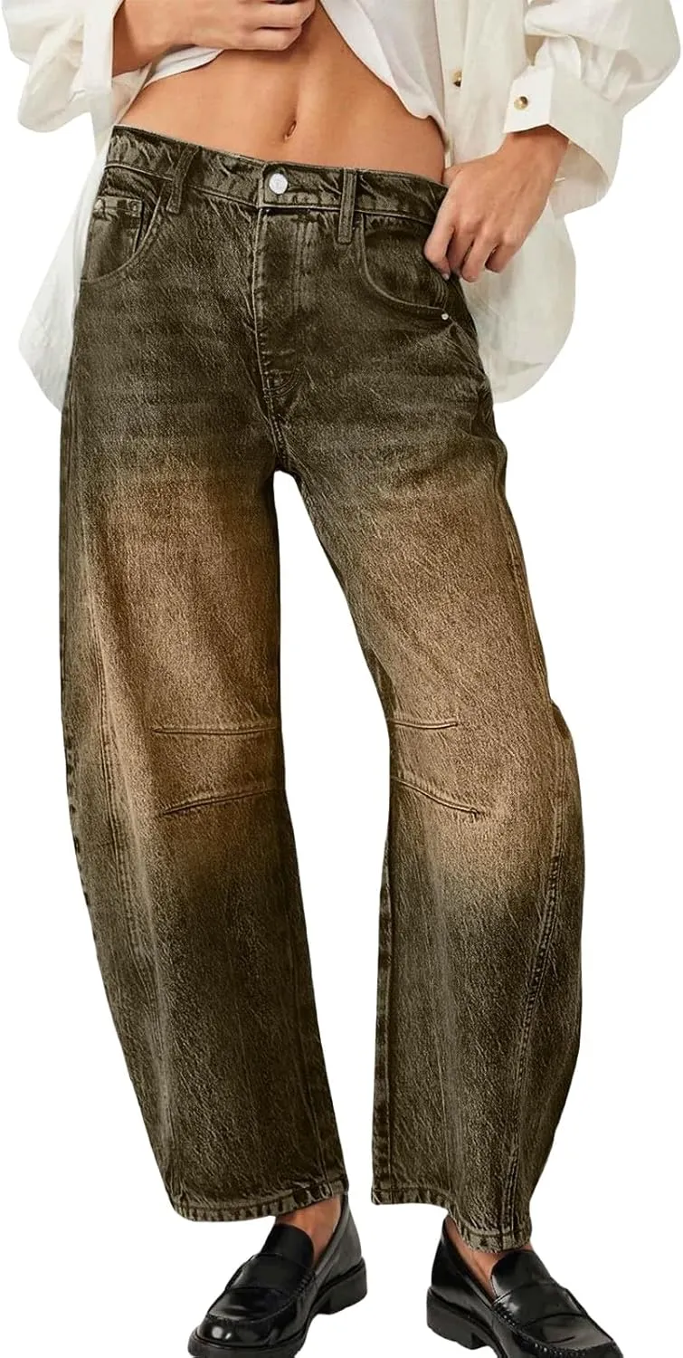 Barrel Jeans for Women Fashion High Waisted Wide Leg Casual Jeans Baggy Cropped Relax Fit Denim Trouser Ankle Pants
