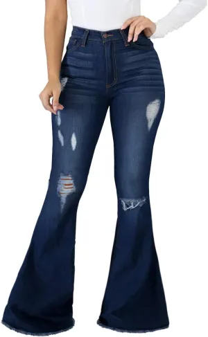 Bell Bottom Jeans for Women Ripped High Waisted Classic Flared Pants