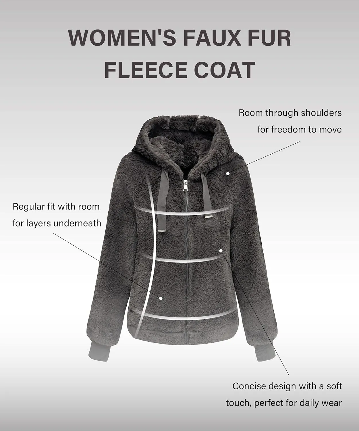 Bellivera Women's Faux Fur Coat Shearling Fluffy Fuzzy Shaggy Hood Sherpa-Lined Fleece Jacket