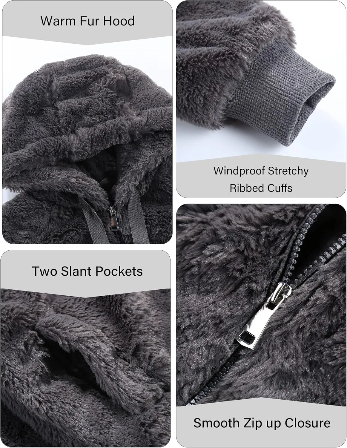 Bellivera Women's Faux Fur Coat Shearling Fluffy Fuzzy Shaggy Hood Sherpa-Lined Fleece Jacket