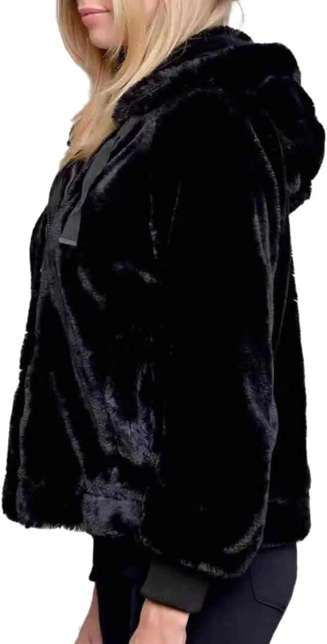 Bellivera Women's Faux Fur Coat Shearling Fluffy Fuzzy Shaggy Hood Sherpa-Lined Fleece Jacket