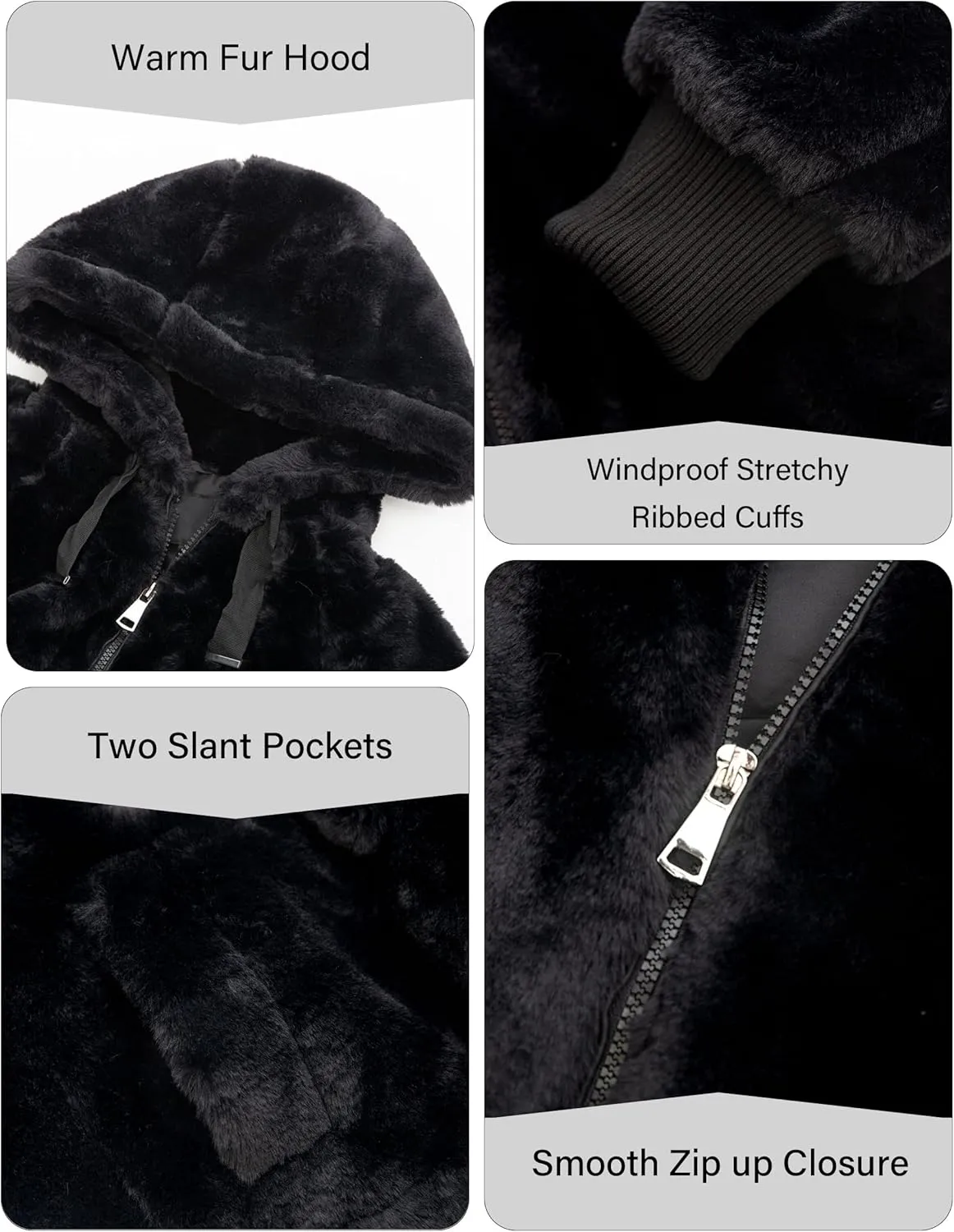 Bellivera Women's Faux Fur Coat Shearling Fluffy Fuzzy Shaggy Hood Sherpa-Lined Fleece Jacket