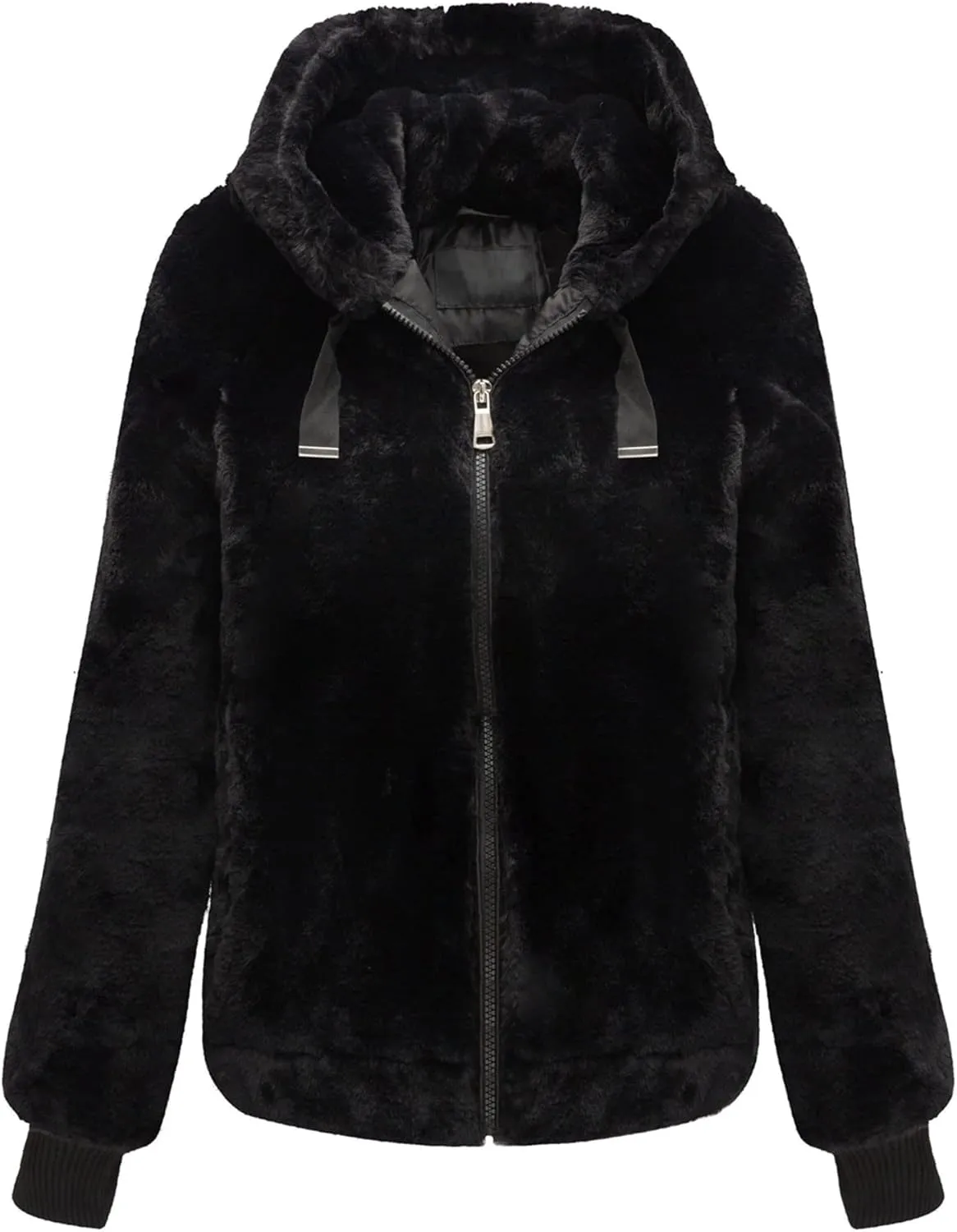 Bellivera Women's Faux Fur Coat Shearling Fluffy Fuzzy Shaggy Hood Sherpa-Lined Fleece Jacket