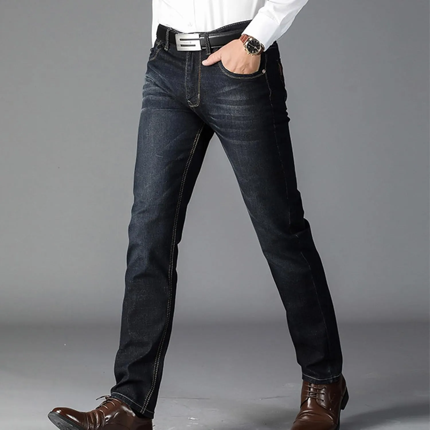 Bidobibo Mens Jeans Slim Fit Men's Casual Style Straight Fit Jeans Ripped Stretch Skinny Jeans Stretch Motion Denim Pants