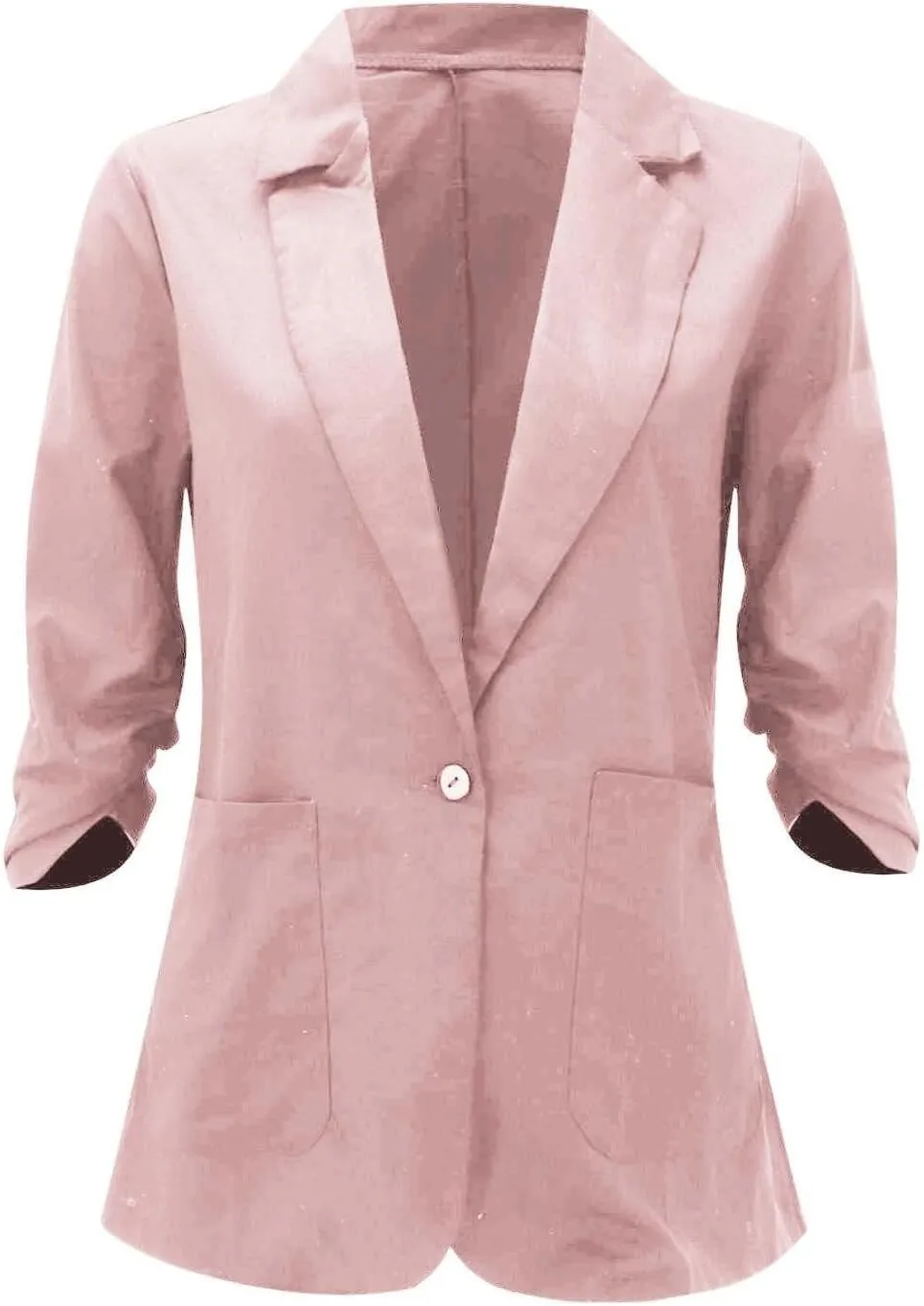 Binmer 2024 Fall Linen Blazer for Women 3/4 Stretchy Ruched Sleeve Suit Jacket Dressy Casual Lightweight Business Work Outfit