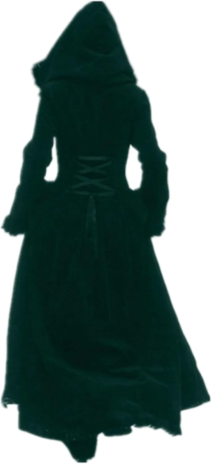 Binmer Winter Coat for Women Vintage Faux Fur Hooded Velvet Maxi Coat Button Down Longline Velour Overcoat Outwear W/Pocket