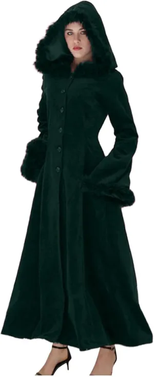 Binmer Winter Coat for Women Vintage Faux Fur Hooded Velvet Maxi Coat Button Down Longline Velour Overcoat Outwear W/Pocket