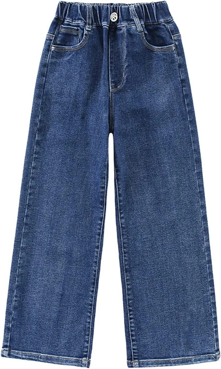 birbyrrly Girls Wide Leg Jeans Kids Baggy Elastic Waist Casual Denim Pants with Pockets