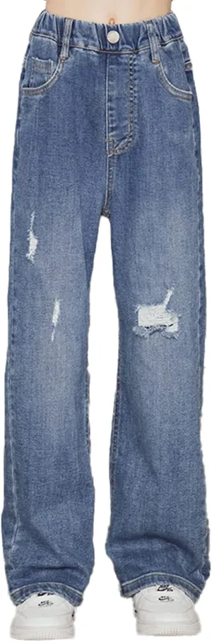 birbyrrly Girls Wide Leg Jeans Kids Baggy Elastic Waist Casual Denim Pants with Pockets