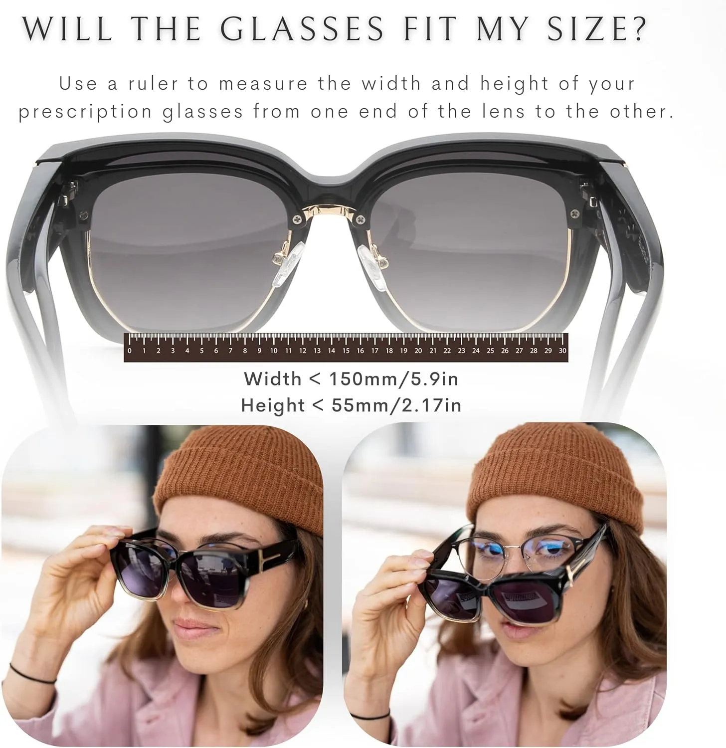 BLUE CUT Fit Over Polarized Sunglasses For Women Stylish Solar Shield Clip-On Over Prescription Glasses