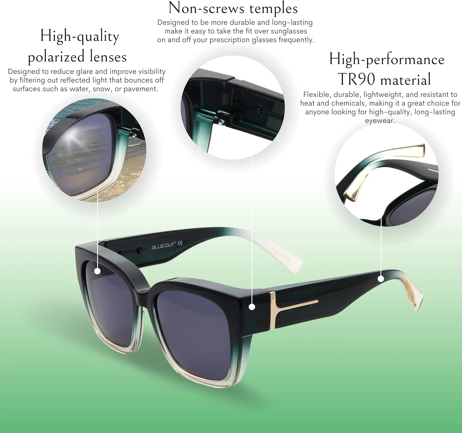 BLUE CUT Fit Over Polarized Sunglasses For Women Stylish Solar Shield Clip-On Over Prescription Glasses