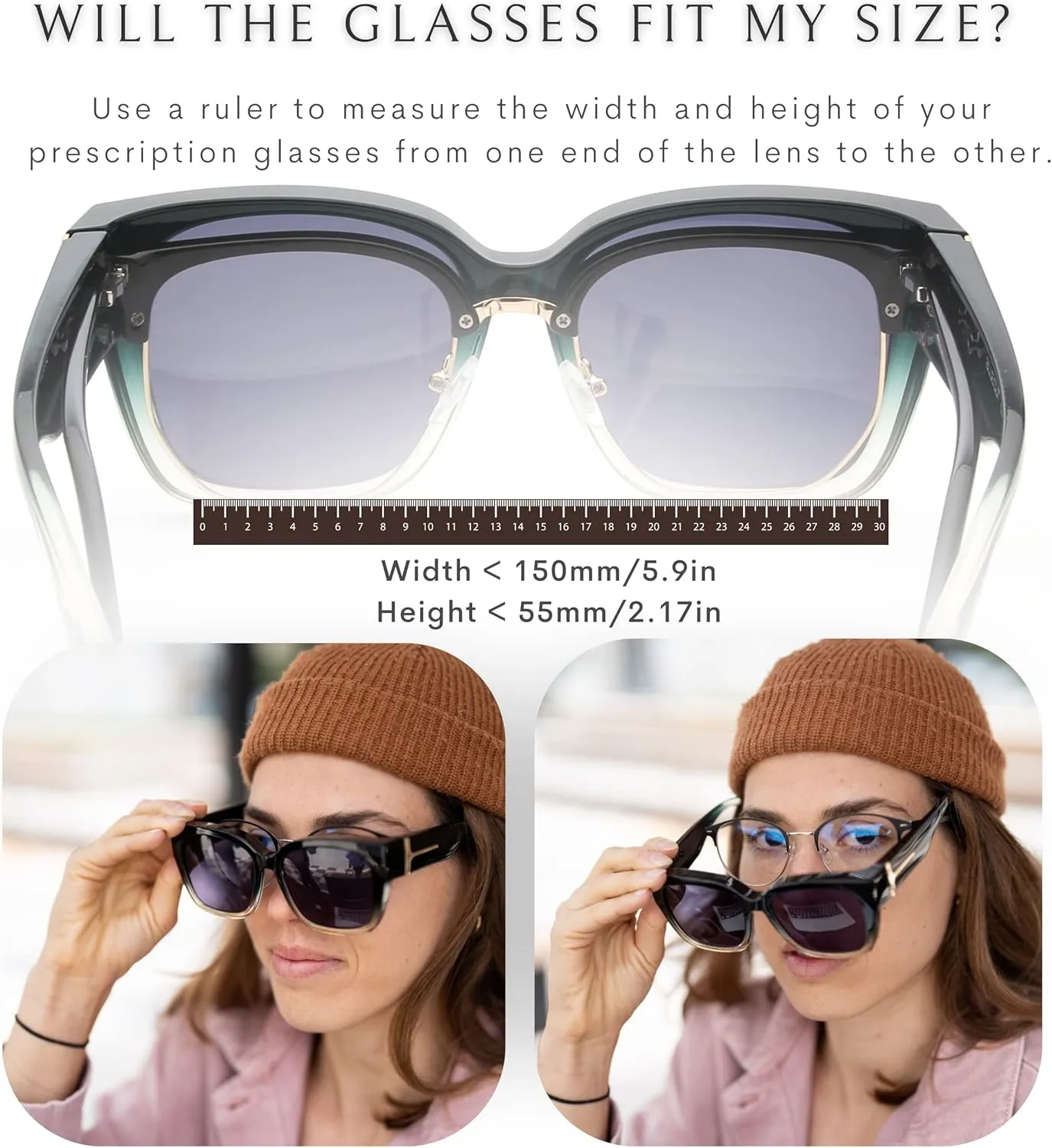 BLUE CUT Fit Over Polarized Sunglasses For Women Stylish Solar Shield Clip-On Over Prescription Glasses