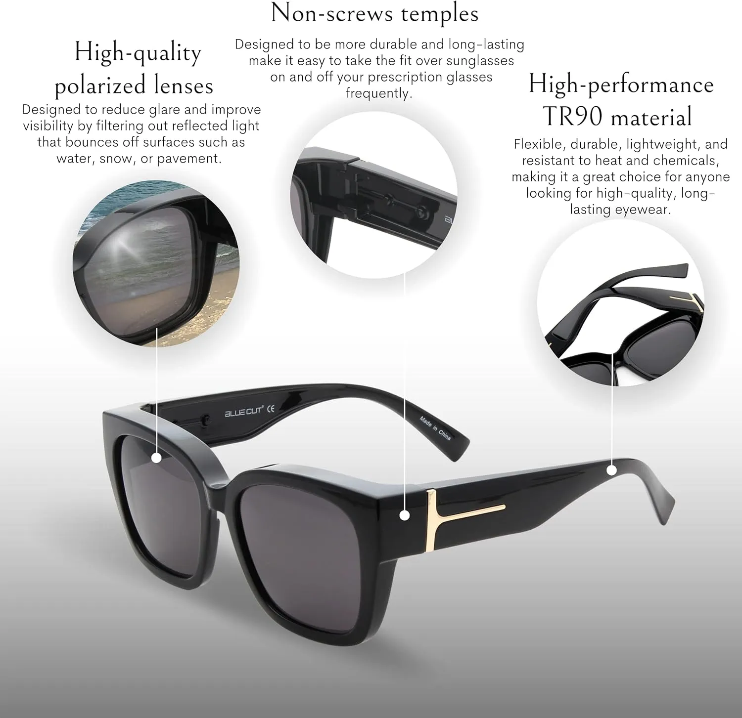 BLUE CUT Fit Over Polarized Sunglasses For Women Stylish Solar Shield Clip-On Over Prescription Glasses