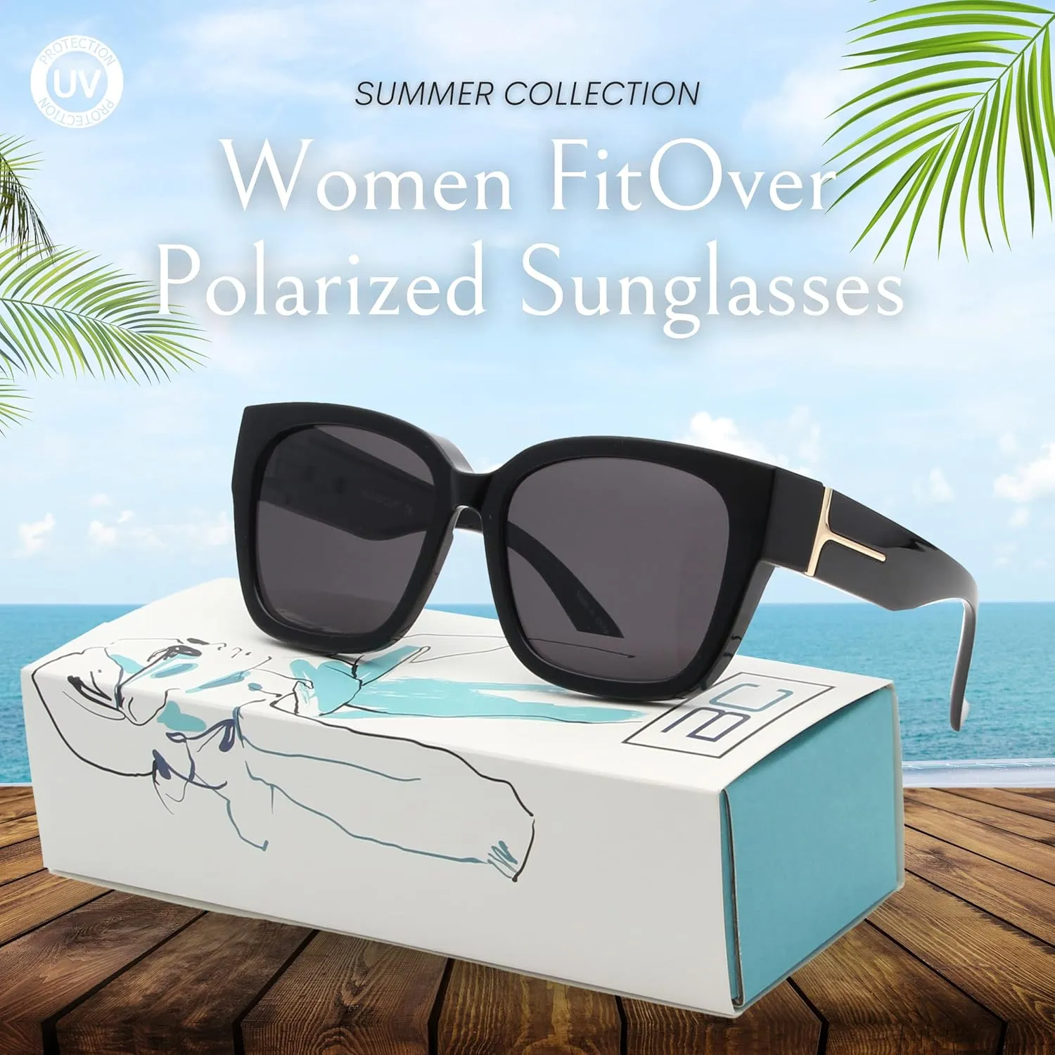 BLUE CUT Fit Over Polarized Sunglasses For Women Stylish Solar Shield Clip-On Over Prescription Glasses