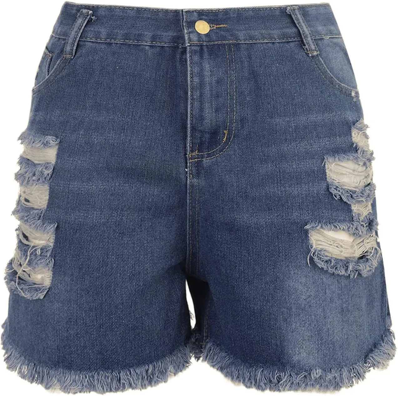 Blue Jeans Shorts For Women Stretchy Frayed Raw Hem High Waisted Denim Shorts Summer Distressed Ripped Short Jeans