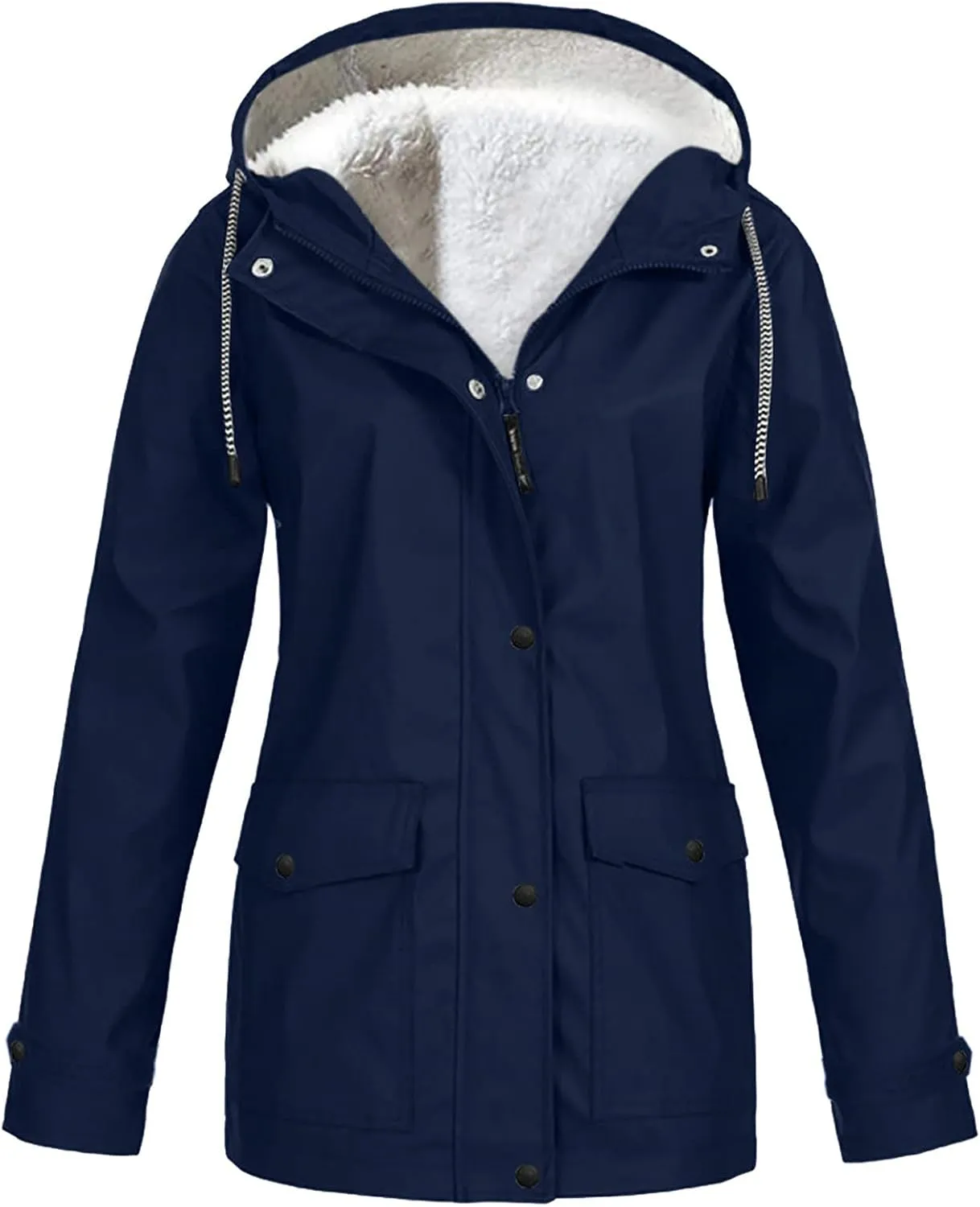 BOXIACEY Womens Waterproof Rain Jacket Fleece Lined Rain Coats Lightweight Rain Jacket Hooded Windbreaker Jackets
