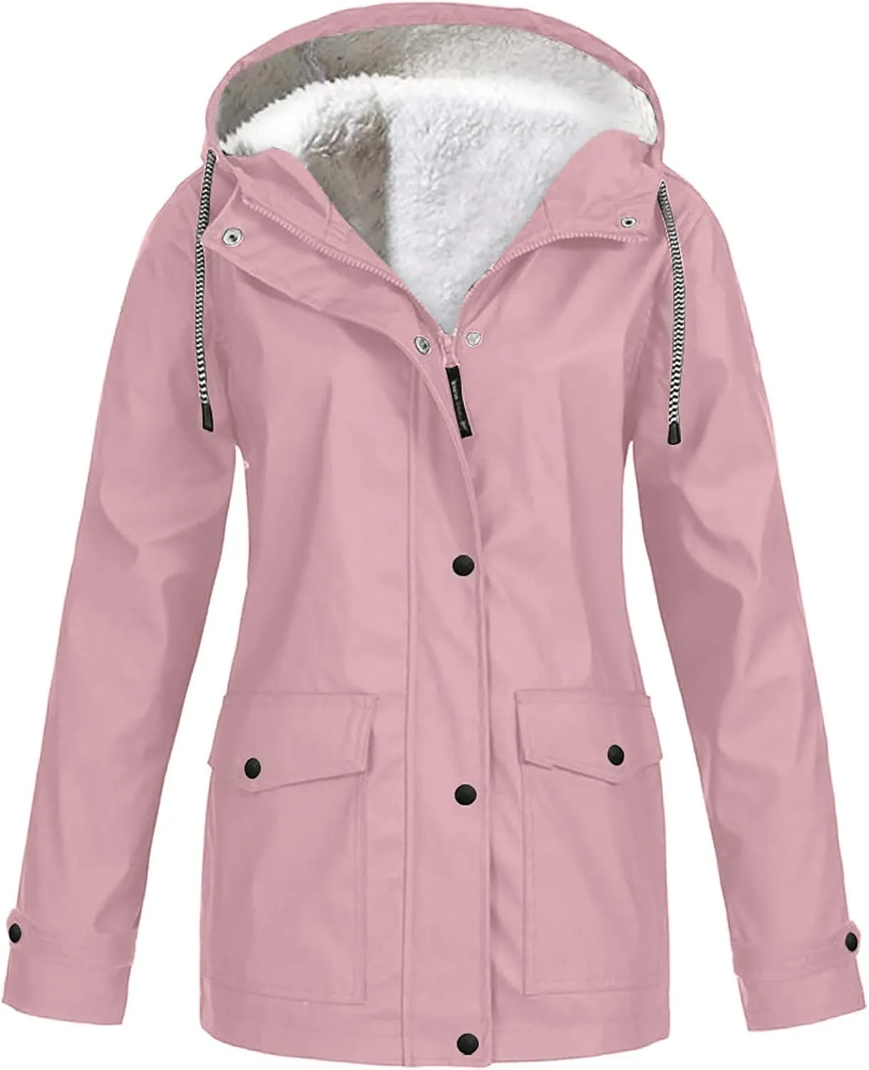 BOXIACEY Womens Waterproof Rain Jacket Fleece Lined Rain Coats Lightweight Rain Jacket Hooded Windbreaker Jackets