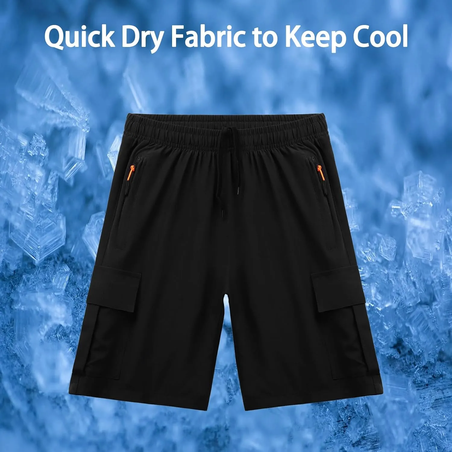 Boys Athletic Cargo Shorts Kids Lightweight Quick-Dry Outdoor Sports Running Hiking Shorts with Zipper Pockets