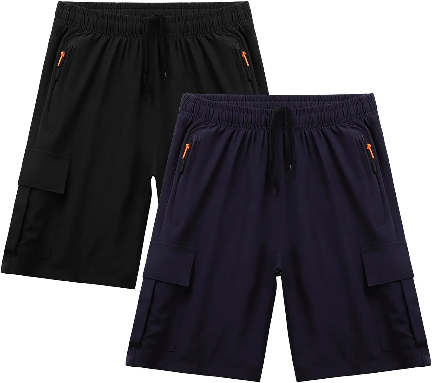 Boys Athletic Cargo Shorts Kids Lightweight Quick-Dry Outdoor Sports Running Hiking Shorts with Zipper Pockets