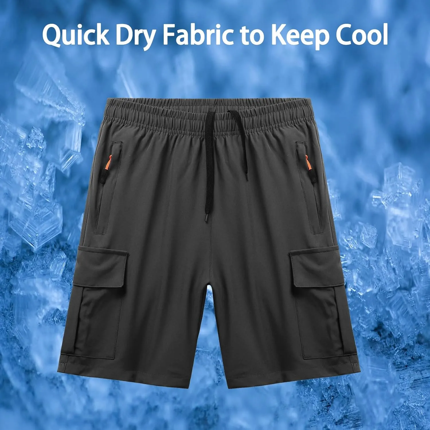 Boys Athletic Cargo Shorts Kids Lightweight Quick-Dry Outdoor Sports Running Hiking Shorts with Zipper Pockets