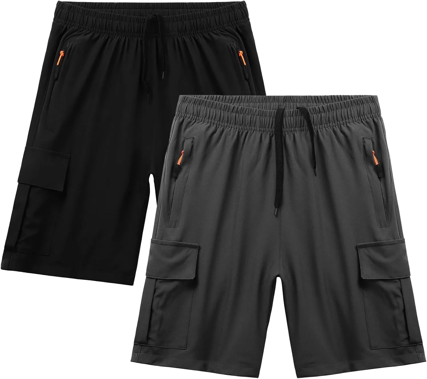 Boys Athletic Cargo Shorts Kids Lightweight Quick-Dry Outdoor Sports Running Hiking Shorts with Zipper Pockets