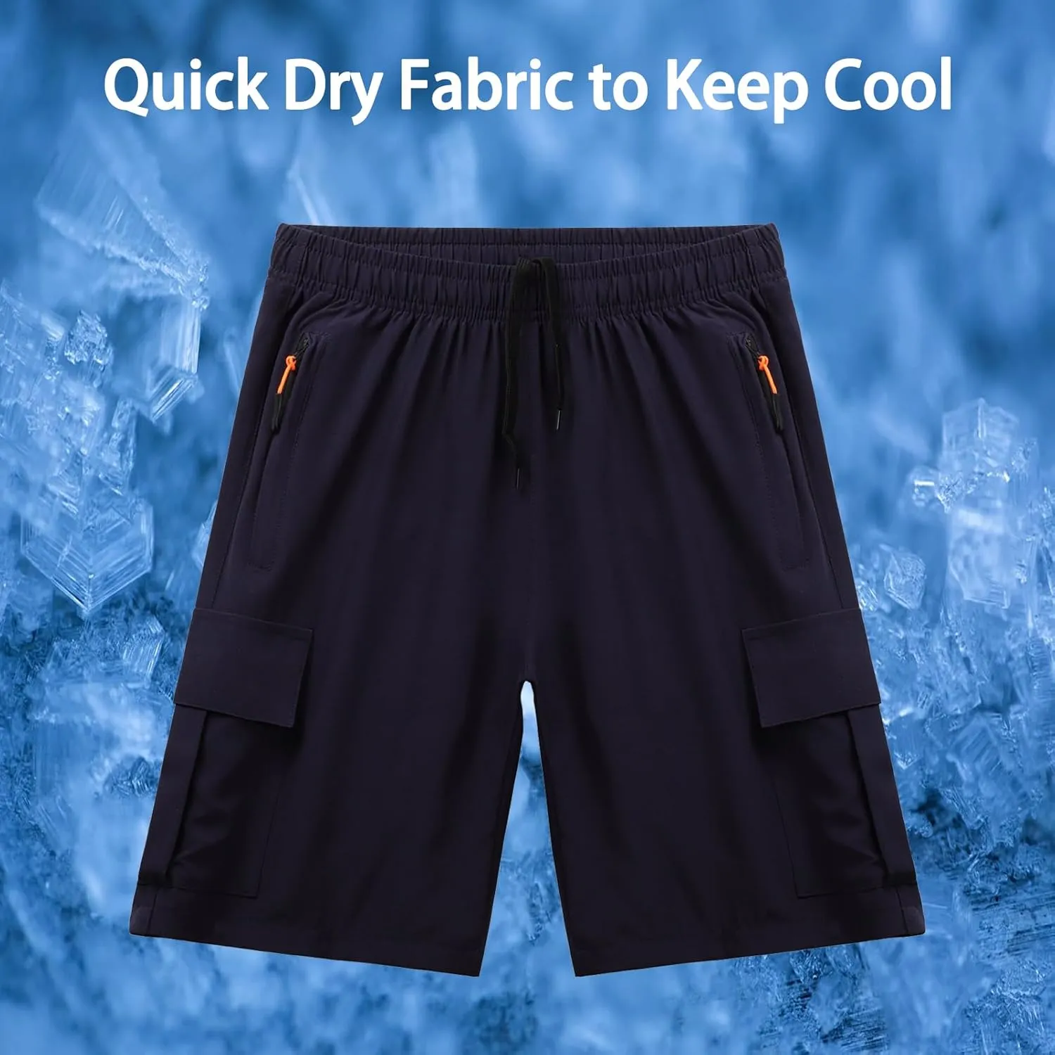 Boys Athletic Cargo Shorts Kids Lightweight Quick-Dry Outdoor Sports Running Hiking Shorts with Zipper Pockets