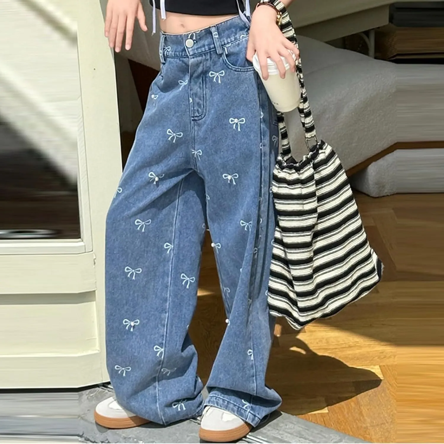 Boys Baggy Jeans for Kids Teen Casual Straight Wide Leg Cargo Jeans Y2K Loose Elastic Waist Denim Pants Trousers with Pockets