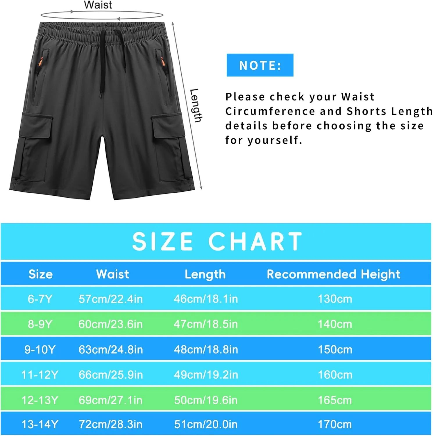 Boys Cargo Shorts Kids Youth Lightweight Quick Dry Athletic Shorts with Multi Pocket for Camping, Hiking
