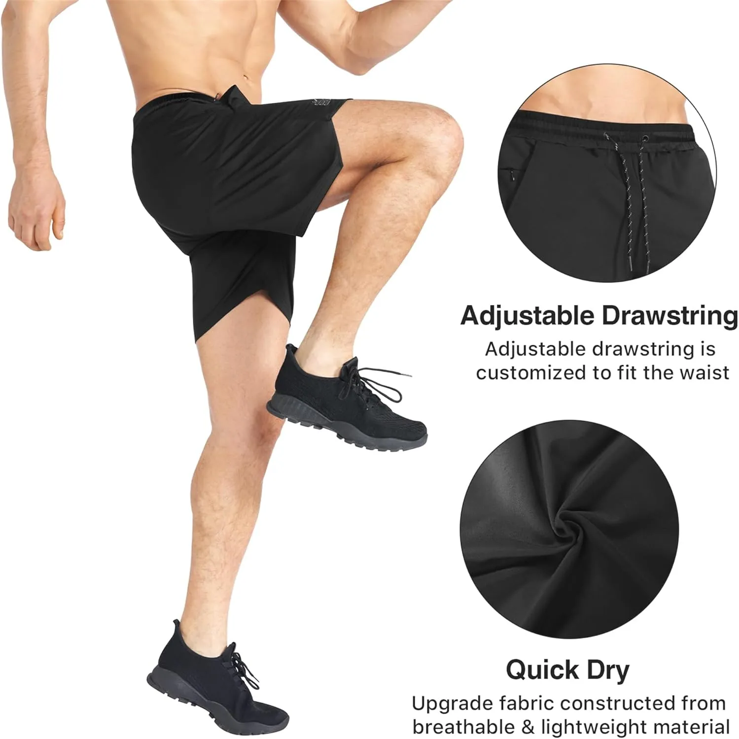 BROKIG 2 Pack Men's Inzip Lightweight Gym Shorts, 5" Quick Dry Sport Workout Athletic Running Shorts Men Zip Pocket