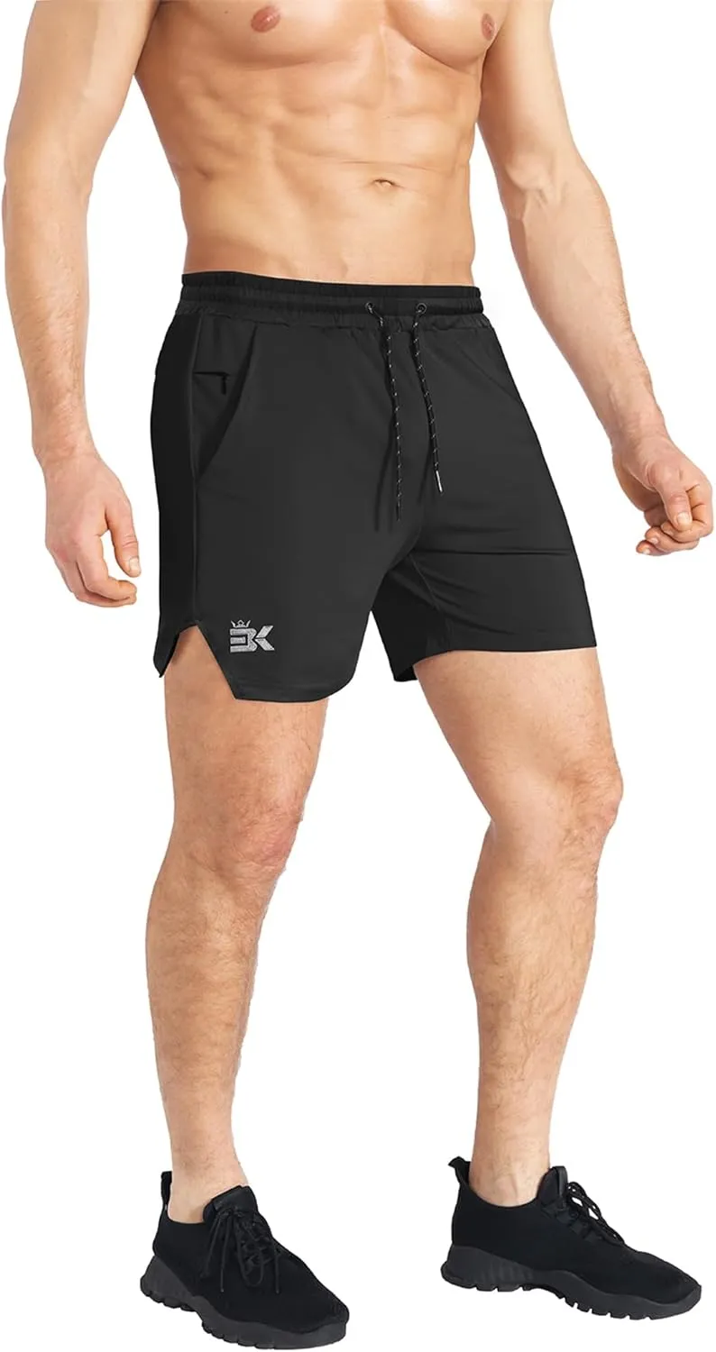 BROKIG 2 Pack Men's Inzip Lightweight Gym Shorts, 5" Quick Dry Sport Workout Athletic Running Shorts Men Zip Pocket