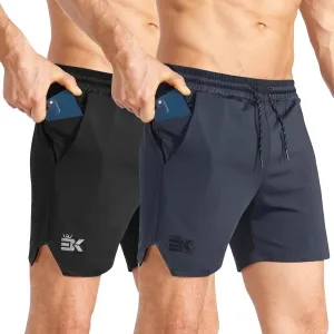 BROKIG 2 Pack Men's Inzip Lightweight Gym Shorts, 5" Quick Dry Sport Workout Athletic Running Shorts Men Zip Pocket