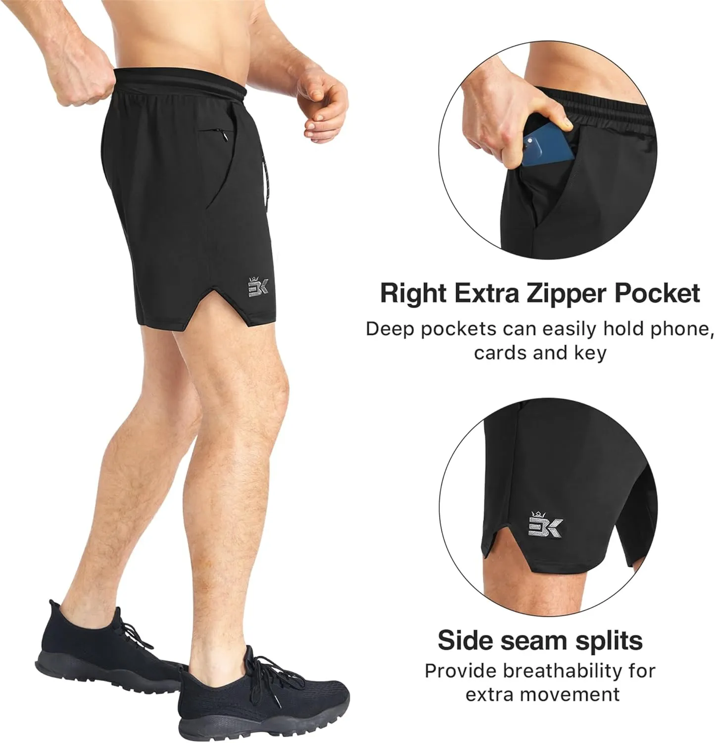 BROKIG 2 Pack Men's Inzip Lightweight Gym Shorts, 5" Quick Dry Sport Workout Athletic Running Shorts Men Zip Pocket