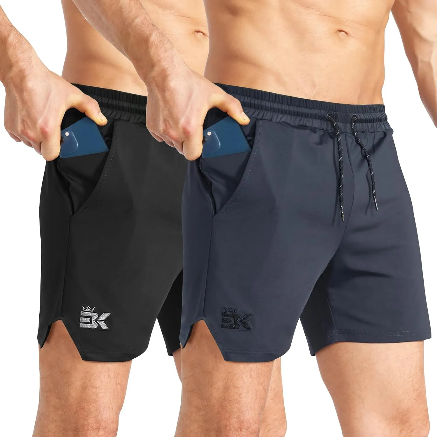 BROKIG 2 Pack Men's Inzip Lightweight Gym Shorts, 5" Quick Dry Sport Workout Athletic Running Shorts Men Zip Pocket