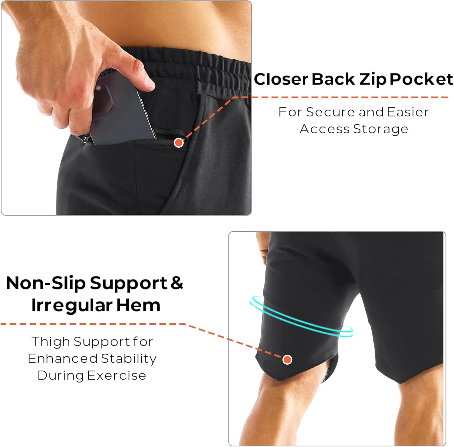 BROKIG Mens Zipslim Workout Athletic Shorts 7", Gym Running Training Sports Bodybuilding Shorts for Men with Zip Pockets