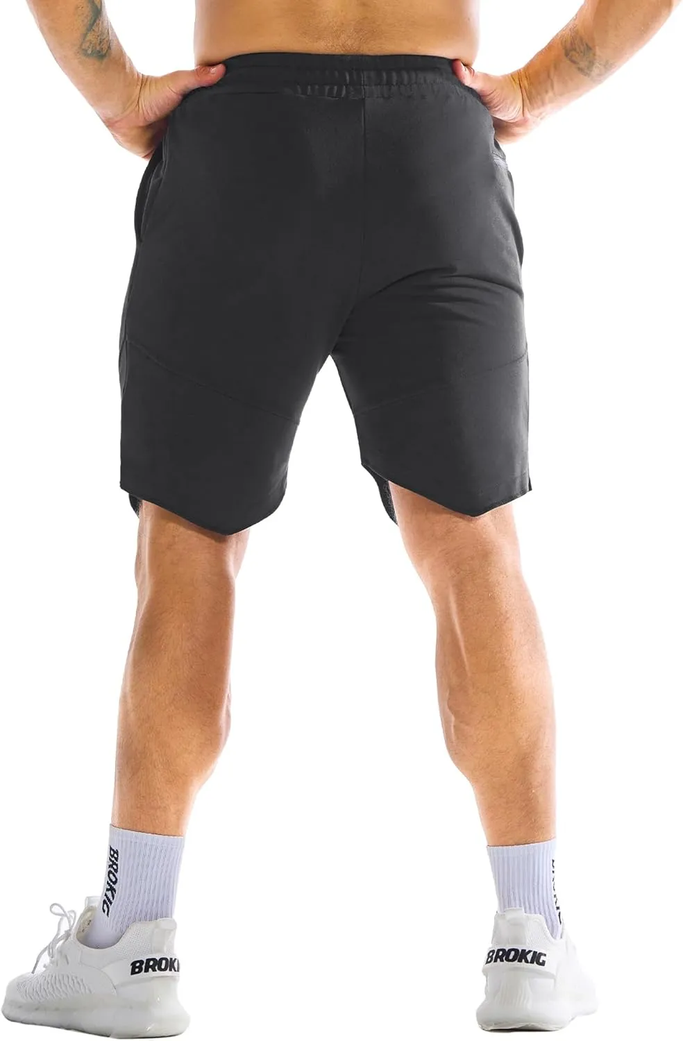 BROKIG Mens Zipslim Workout Athletic Shorts 7", Gym Running Training Sports Bodybuilding Shorts for Men with Zip Pockets