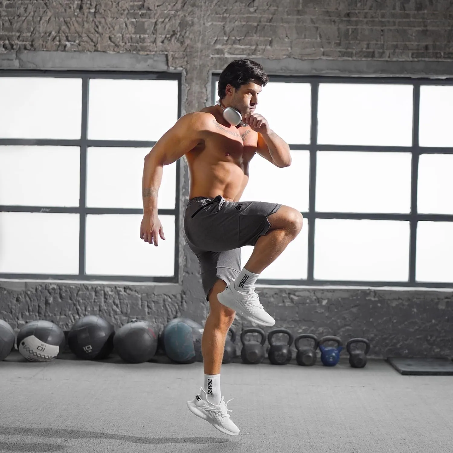 BROKIG Mens Zipslim Workout Athletic Shorts 7", Gym Running Training Sports Bodybuilding Shorts for Men with Zip Pockets