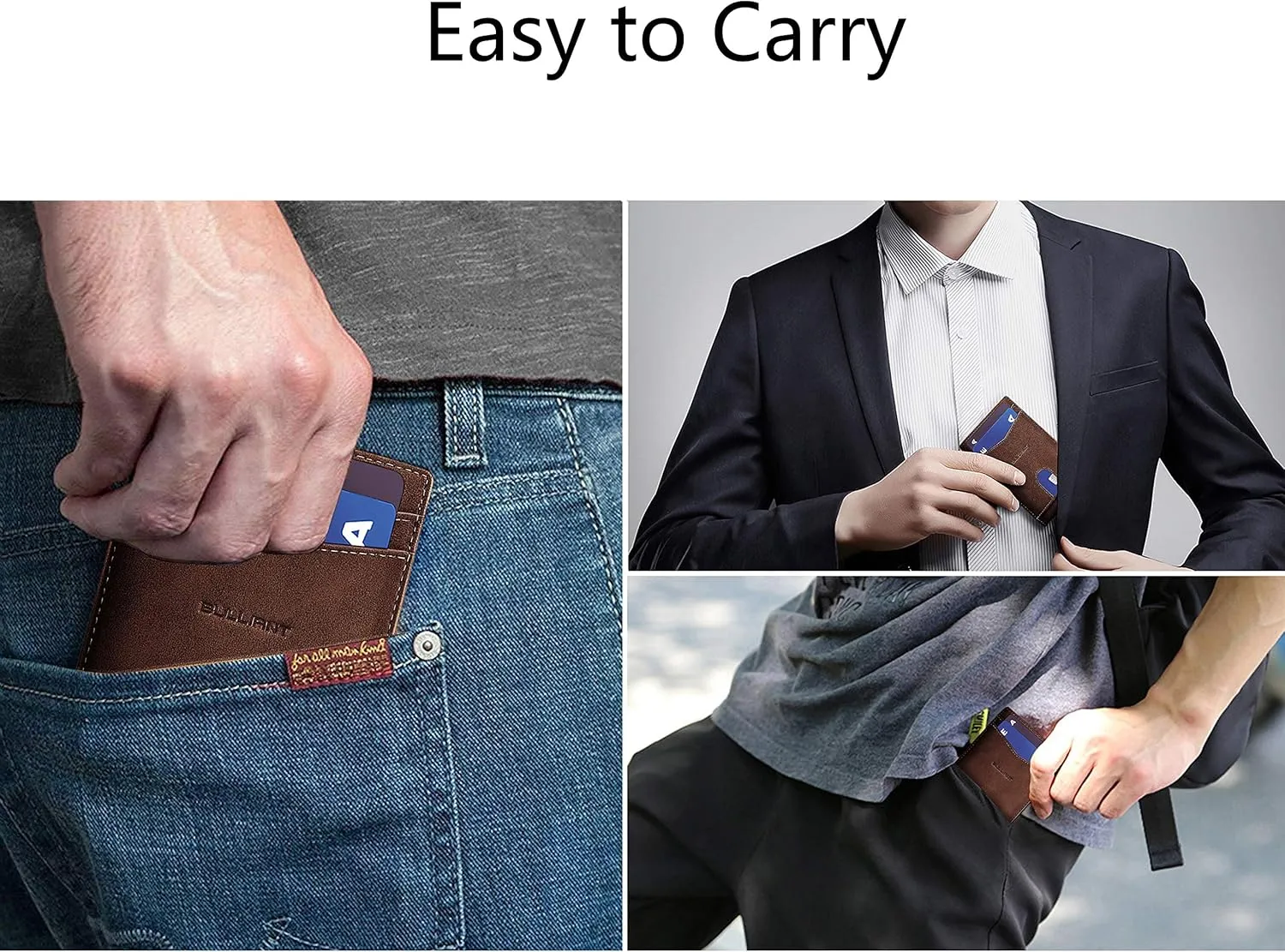 BULLIANT Slim Wallet Front Pocket, Money Clip Minimal Bifold Wallet For Men 10 Cards 3.1"x4.5",Pull-tap Access,RFID Blocking