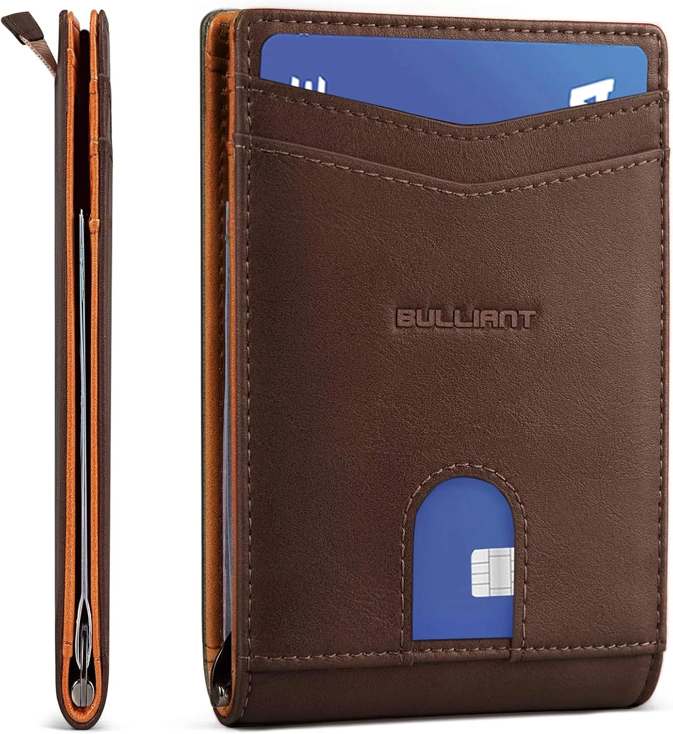 BULLIANT Slim Wallet Front Pocket, Money Clip Minimal Bifold Wallet For Men 10 Cards 3.1"x4.5",Pull-tap Access,RFID Blocking