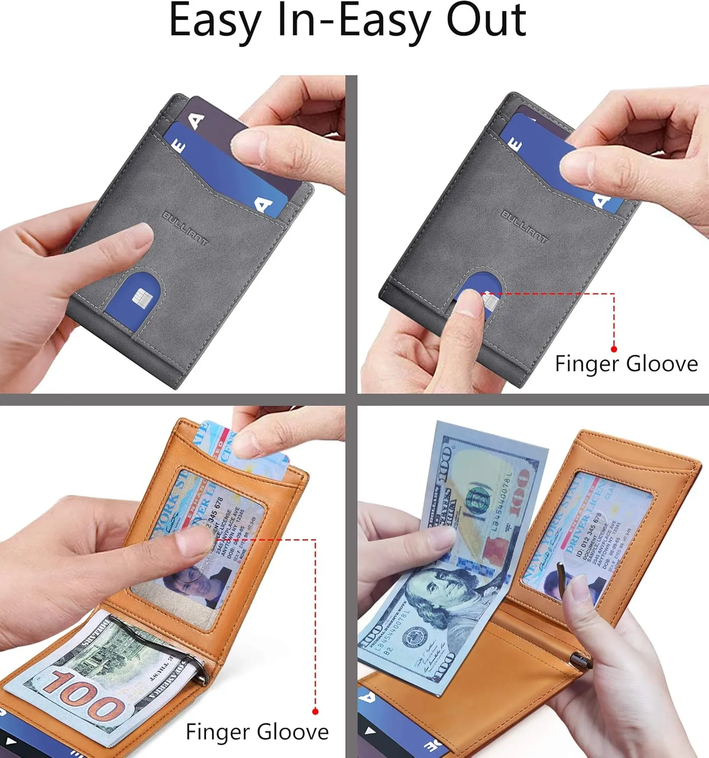 BULLIANT Slim Wallet Front Pocket, Money Clip Minimal Bifold Wallet For Men 10 Cards 3.1"x4.5",Pull-tap Access,RFID Blocking