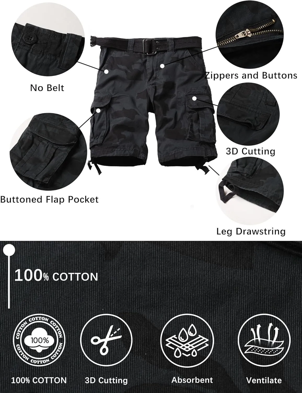 Camo Cargo Shorts for Men Cotton Casual Wild Outdoor Work Relaxed Fit Shorts with Multi-Pockets