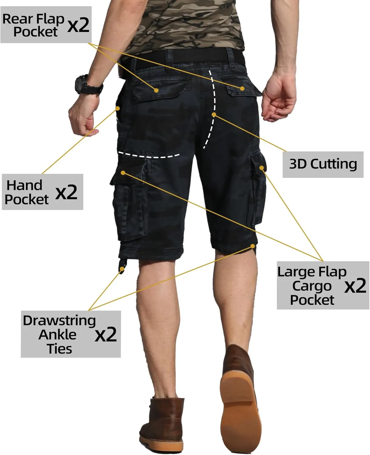 Camo Cargo Shorts for Men Cotton Casual Wild Outdoor Work Relaxed Fit Shorts with Multi-Pockets