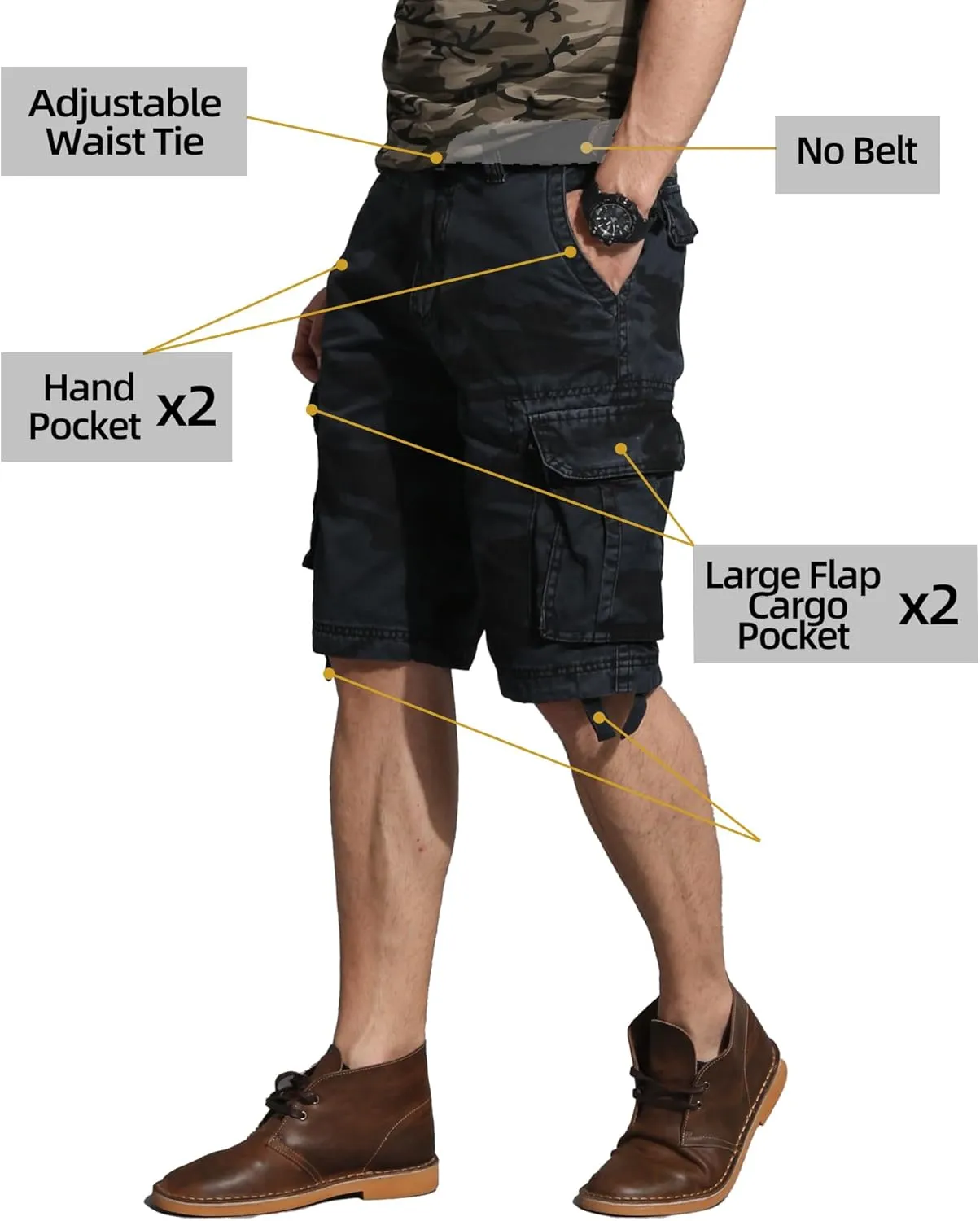Camo Cargo Shorts for Men Cotton Casual Wild Outdoor Work Relaxed Fit Shorts with Multi-Pockets