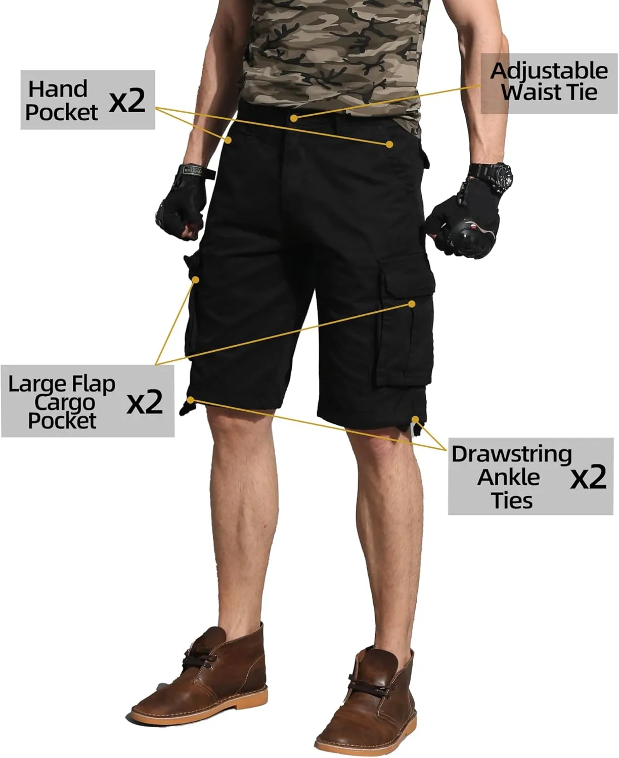 Camo Cargo Shorts for Men Cotton Casual Wild Outdoor Work Relaxed Fit Shorts with Multi-Pockets