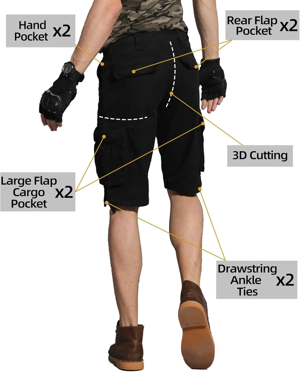 Camo Cargo Shorts for Men Cotton Casual Wild Outdoor Work Relaxed Fit Shorts with Multi-Pockets
