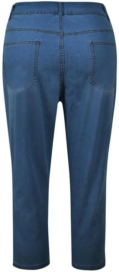 Capri Jeans for Women Women's Jeans High Waisted Summer Capri Stretchy Straight Legs Cropped Denim Pants Sky Blue