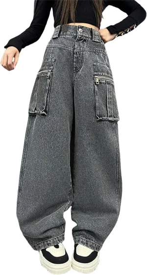 Casual Baggy Jeans for Kids Girl 2025 Girls' Work Jeans Spring Summer Autumn Retro Wide Leg Denim Pants Trendy