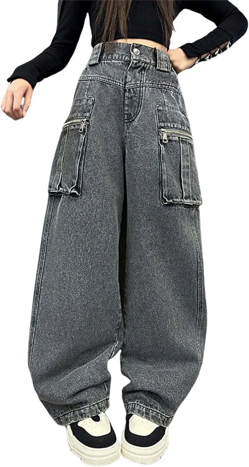 Casual Baggy Jeans for Kids Girl 2025 Girls' Work Jeans Spring Summer Autumn Retro Wide Leg Denim Pants Trendy