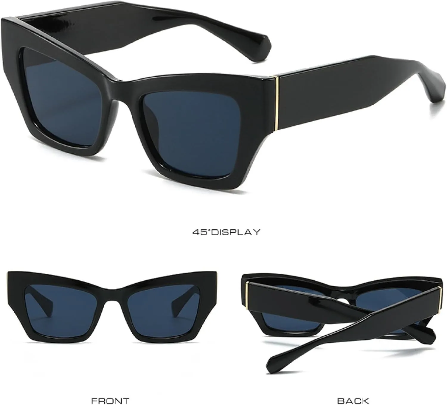 Cat Eye Sunglasses Women Men Vintage Shades Female Uv400(Black Clear,one)