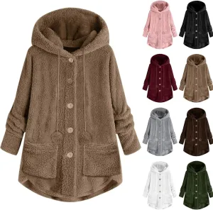Coats For Women Long Sleeve Button Sherpa Fleece Jackets Loose Casual Fashion Soft Faux Fur Jacket with Pocket